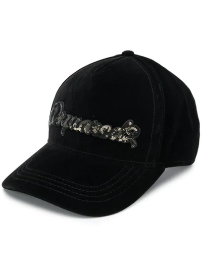 Shop Dsquared2 Sequin Logo Baseball Cap In Black