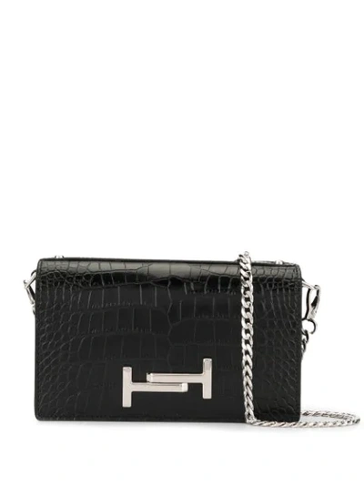 Shop Tod's Double T Chain Wallet In Black