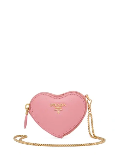 Shop Prada Heart Shaped Wallet On Chain In Pink