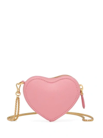 Shop Prada Heart Shaped Wallet On Chain In Pink