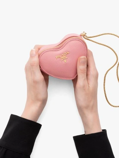 Shop Prada Heart Shaped Wallet On Chain In Pink