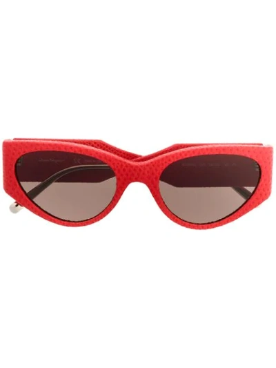 Shop Ferragamo Leather Oversized Sunglasses In Red