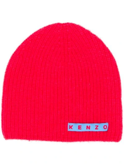 Shop Kenzo Contrast Logo Patch Beanie In Red