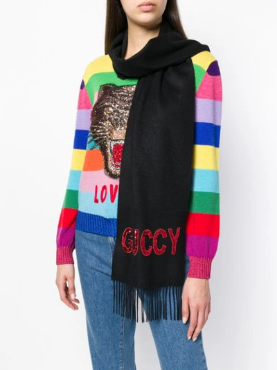 Shop Gucci Guccy Sequin Scarf - Black