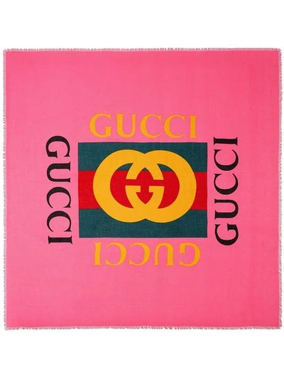 Shop Gucci Logo Modal Silk Shawl In Pink