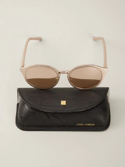 Shop Linda Farrow 'round Brushed' Sunglasses In Brown