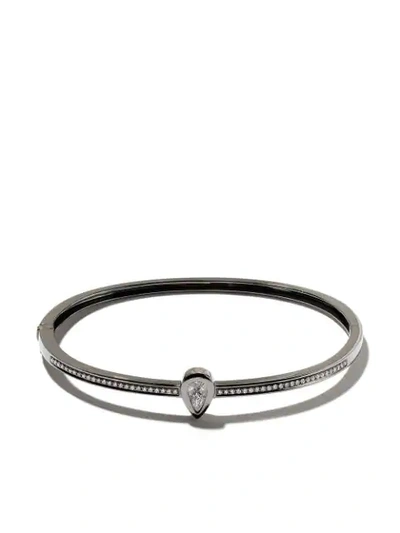 Shop As29 18kt Black Gold Calvet Pear Illusion Pave Diamond Bangle In Silver