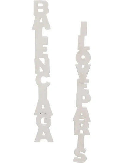 Shop Balenciaga Logo Lettering Drop Earrings In Metallic