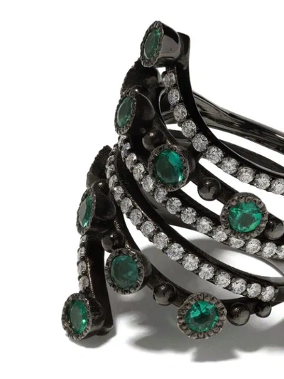 COLETTE 18KT BLACK GOLD EMERALD AND DIAMOND WRAP RING