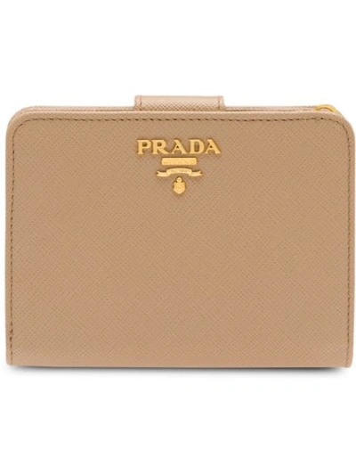 Shop Prada Logo-plaque Square Wallet In Neutrals