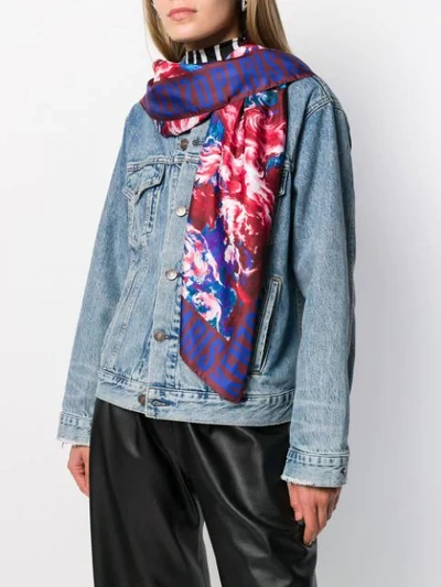 Shop Kenzo Floral Print Square Scarf In Rouge Moyen