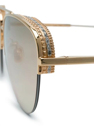 Shop Boucheron Crystal Embellished Aviator Sunglasses  In Metallic