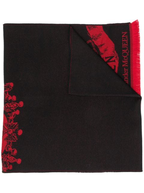 Alexander Mcqueen Royal Banner Scarf In Black Modesens