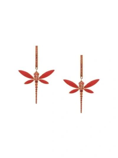 Shop Anapsara 18kt Rose Gold Dragonfly Coral And Sapphire Earrings