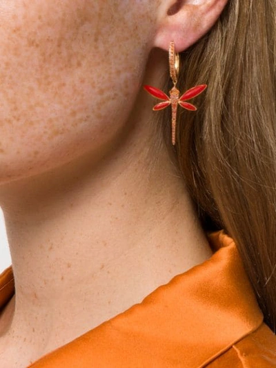 Shop Anapsara 18kt Rose Gold Dragonfly Coral And Sapphire Earrings
