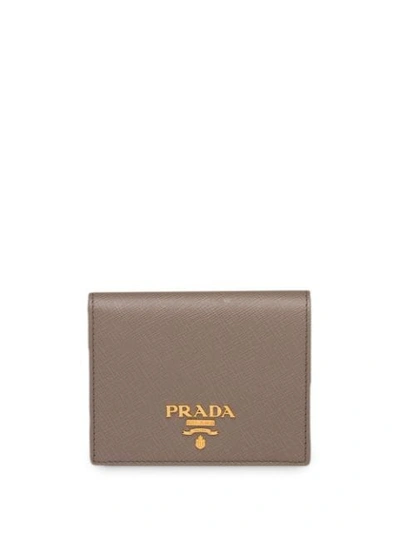 Shop Prada Small Saffiano Leather Wallet In Grey