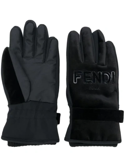 Shop Fendi Winter Logo Gloves In Black