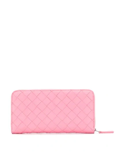 Shop Bottega Veneta Intrecciato Weave Zip-around Wallet In Pink