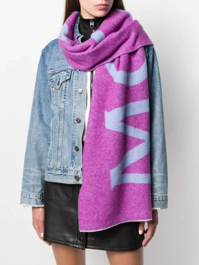 Shop Moncler Jacquard Logo Knitted Stole In Purple