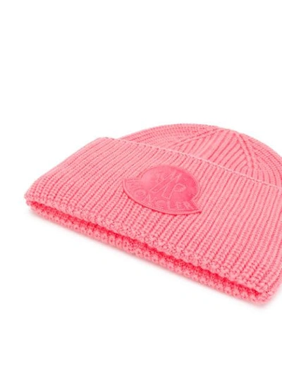 Shop Moncler Logo Patch Beanie In Pink