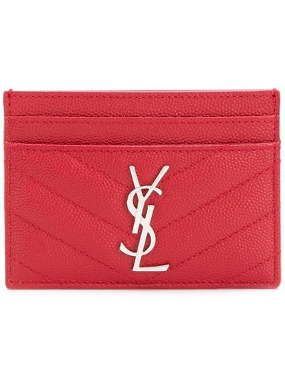 Shop Saint Laurent Monogram Grained-leather Cardholder In Red