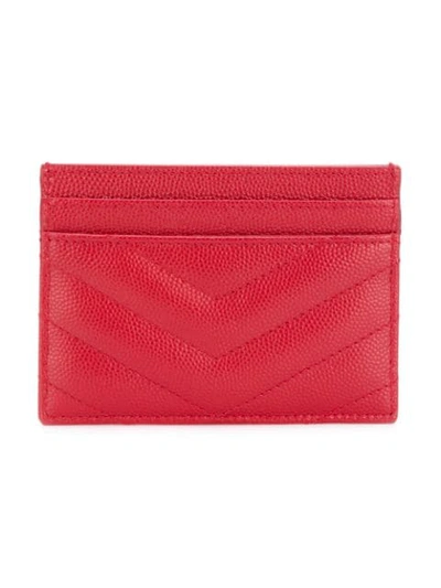 Shop Saint Laurent Monogram Grained-leather Cardholder In Red