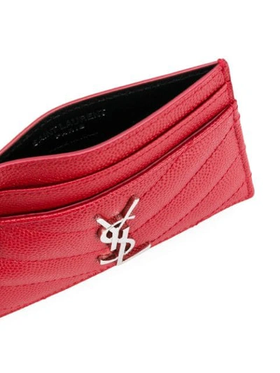 Shop Saint Laurent Monogram Grained-leather Cardholder In Red