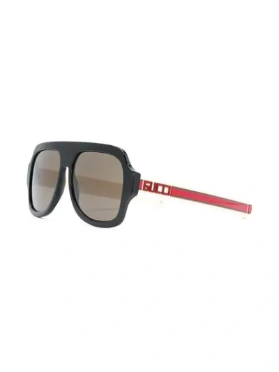 Shop Gucci Striped Arm Logo Sunglasses In Black