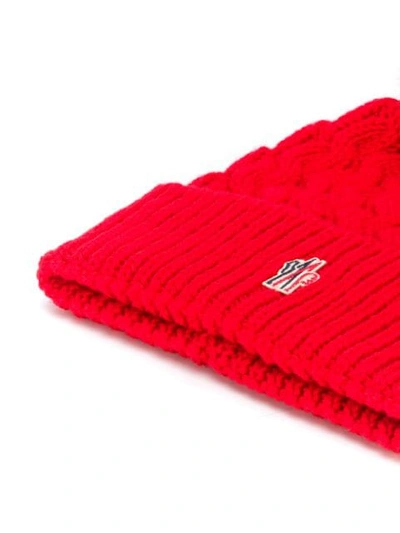 Shop Moncler Logo Patch Bobble Hat In Red