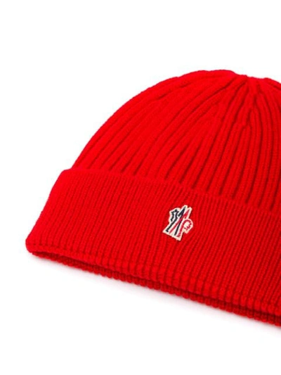 Shop Moncler Ribbed Beanie In Red