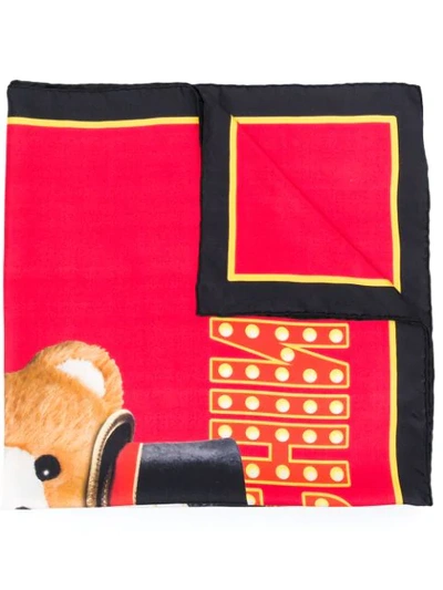 Shop Moschino Teddy Bear Printed Scarf In Red