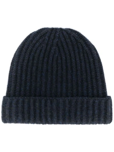 Shop Pringle Of Scotland Ribbed Knit Beanie In Blue
