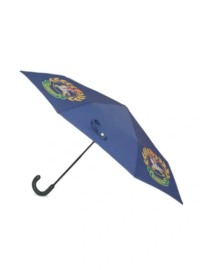 Shop Burberry Crest Print Folding Umbrella - Blue
