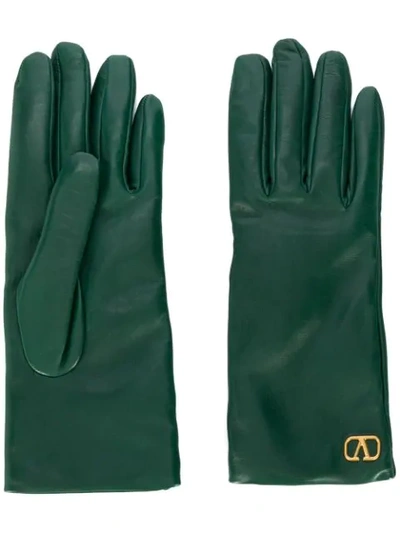 Shop Valentino Vlogo Gloves In Green