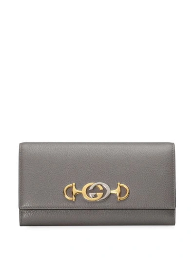 Shop Gucci Zumi Continental Wallet In Grey