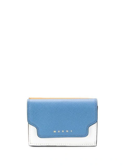 Shop Marni Tri-fold Colourblock Wallet In Blue