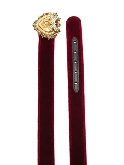 Shop Dolce & Gabbana Sacred Heart Buckle Velvet Belt In Red