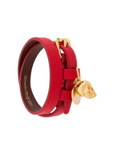 Shop Alexander Mcqueen Double Wrap Skull Bracelet In Red