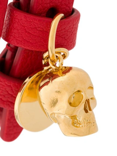 Shop Alexander Mcqueen Double Wrap Skull Bracelet In Red