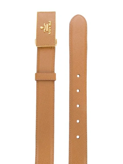 Shop Prada Logo Plaque Saffiano Belt In Brown