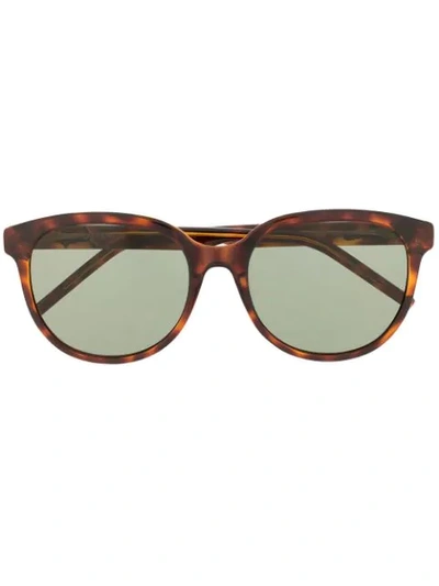Shop Saint Laurent Round Frames Sunglasses In Brown
