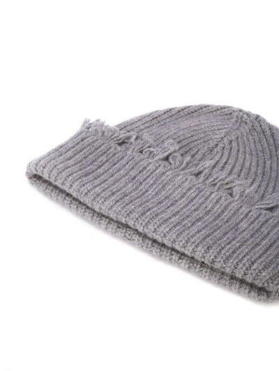 Shop Alanui Fringed Knit Beanie In Grey