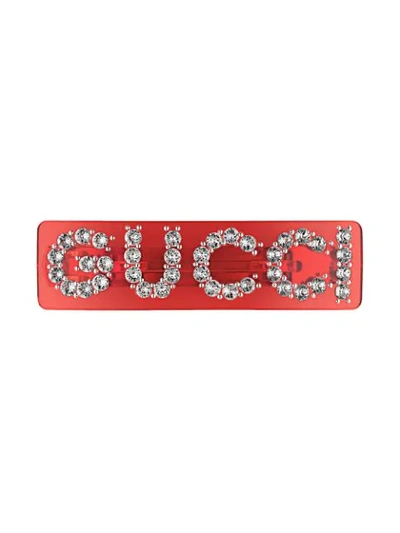 Shop Gucci Crystal  Single Hair Barrette In Red