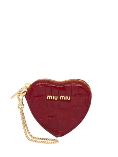 Shop Miu Miu Herz-schlüsselanhänger Mit Logo In Red