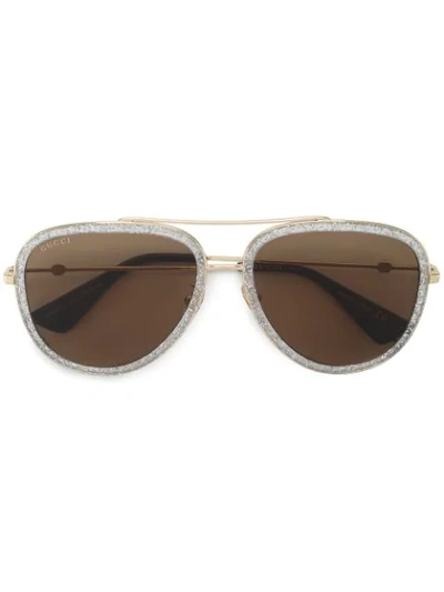 Shop Gucci Eyewear Glitter Aviator Sunglasses - Metallic