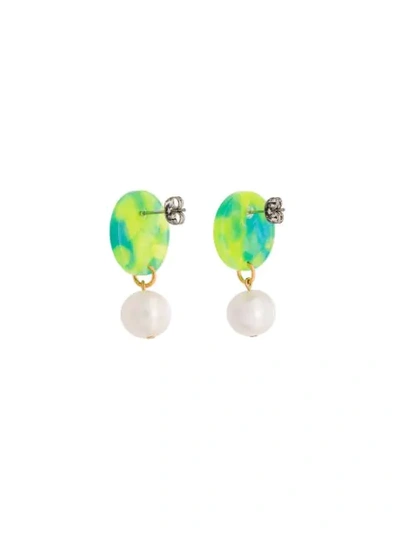 Shop Aym Green Andreia Disc Pearl Earrings In Malibu Lime
