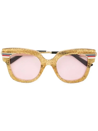 Shop Gucci Eyewear Asta Web Interlog G Sunglasses - Metallic