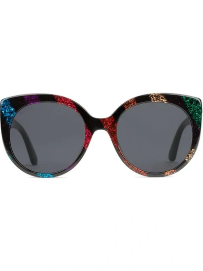 Shop Gucci Cat Eye Glitter Acetate Sunglasses In Black