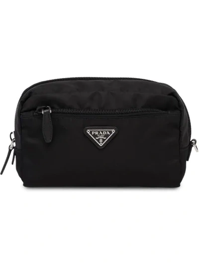 Shop Prada Logo Plaque Make-up Bag - Black