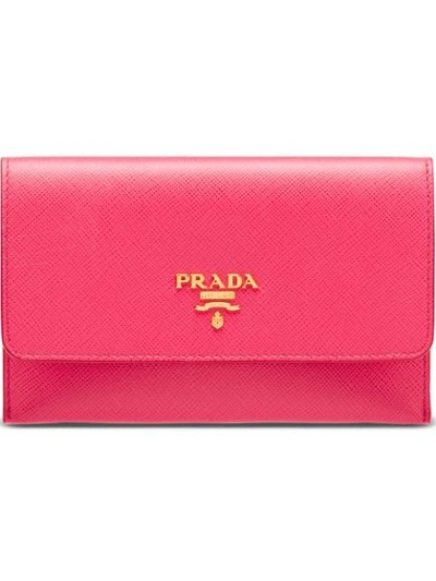 Shop Prada Logo Cardholder Wallet - Pink